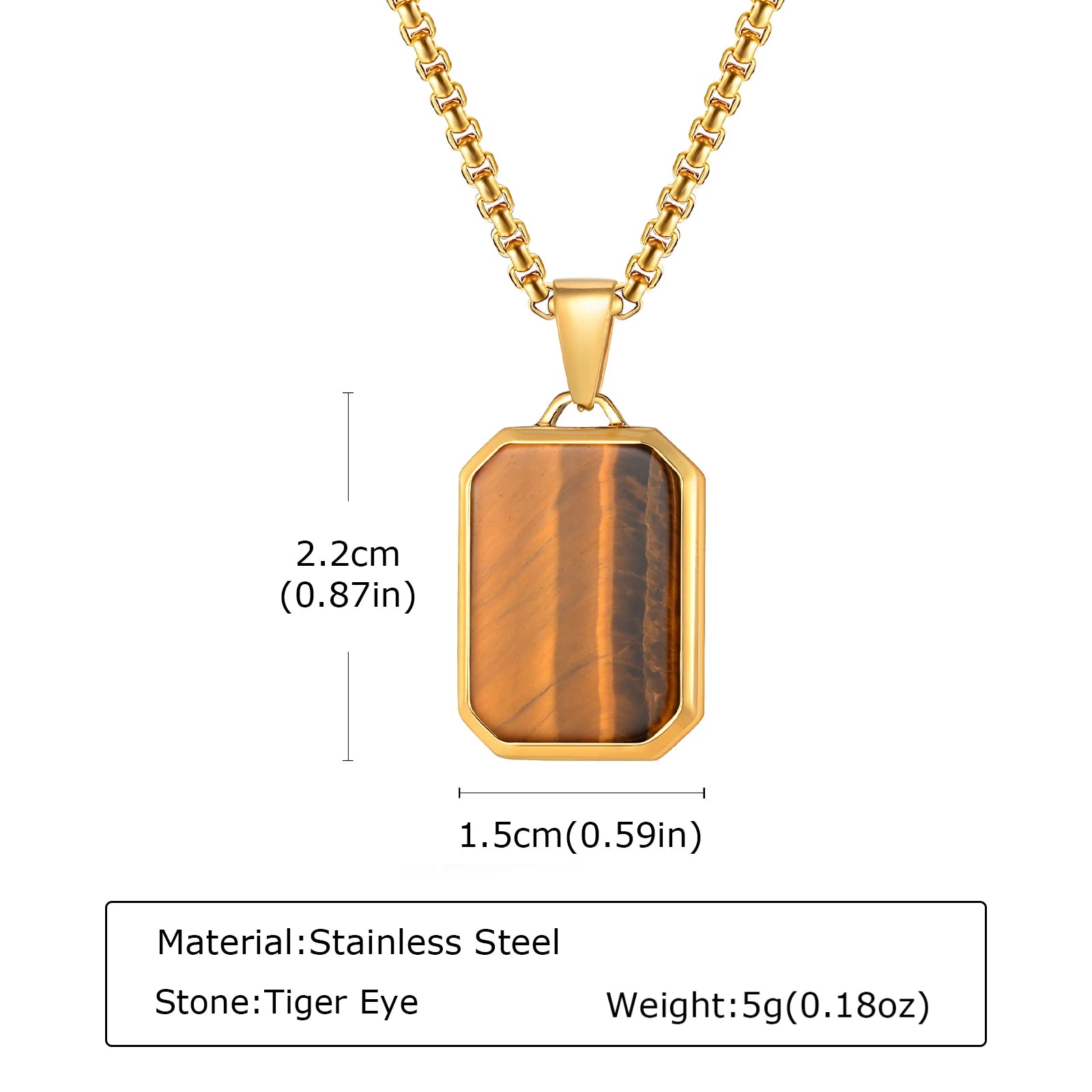 Natural Stone Pendant Necklace for Men – Stainless Steel Chain