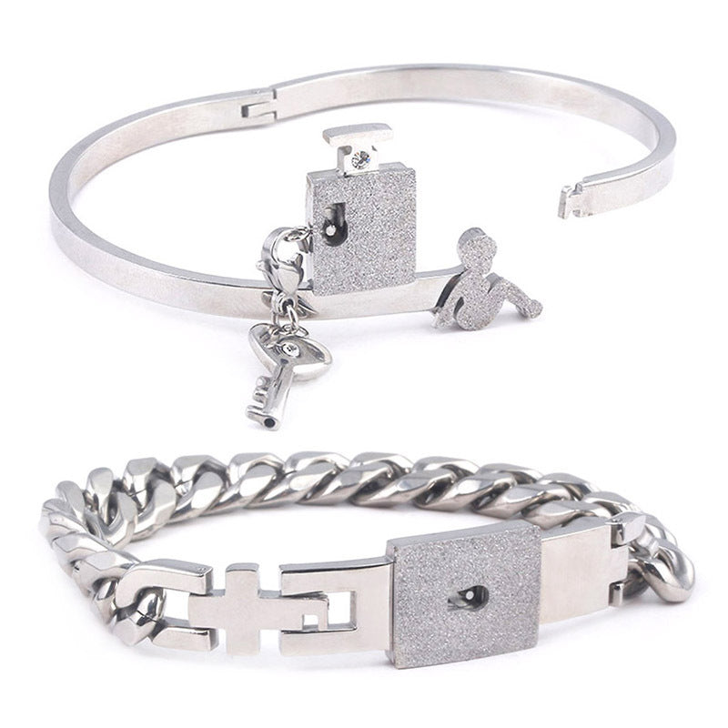 Titanium Steel Couple Love Lock Bracelet