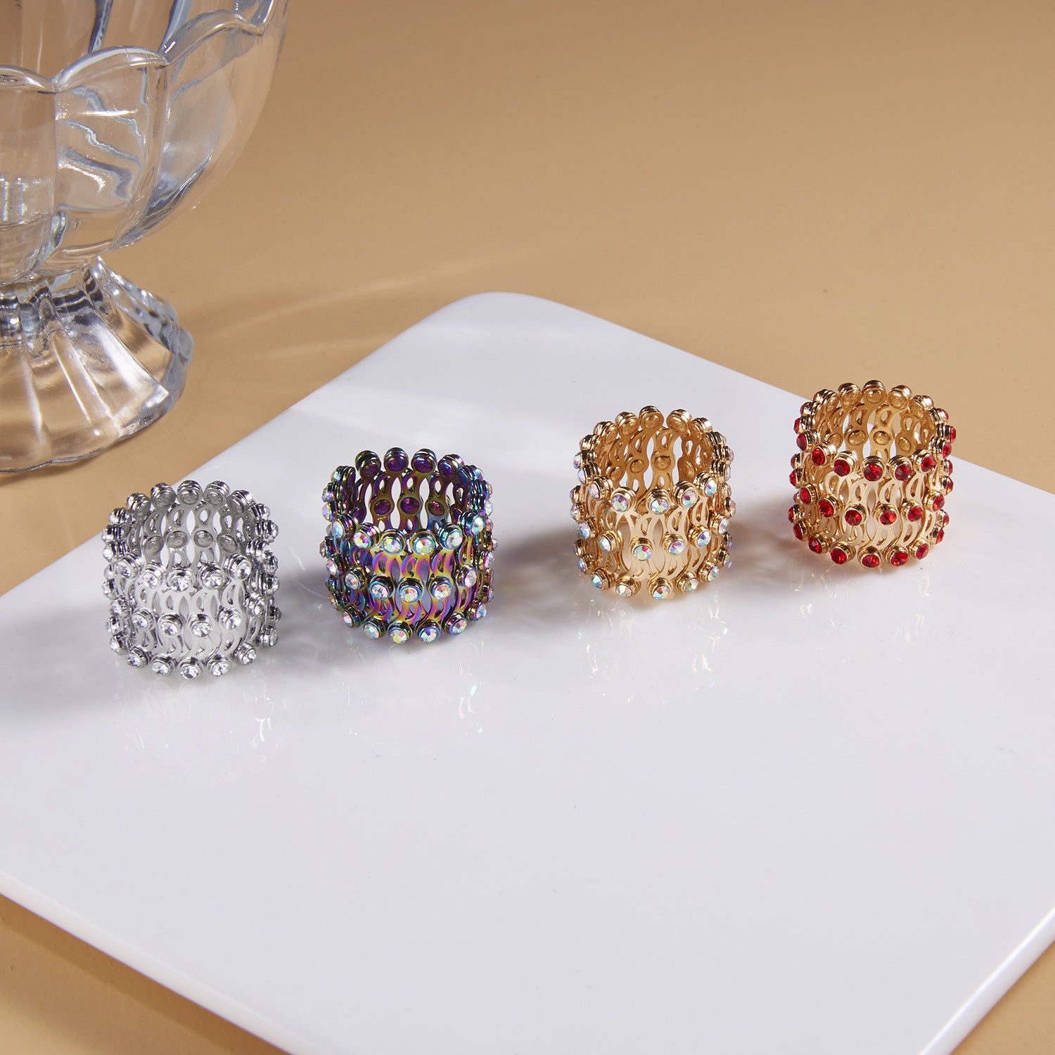 2 In 1 Folding Retractable Rings Bracelet Magic Rhinestone Rings