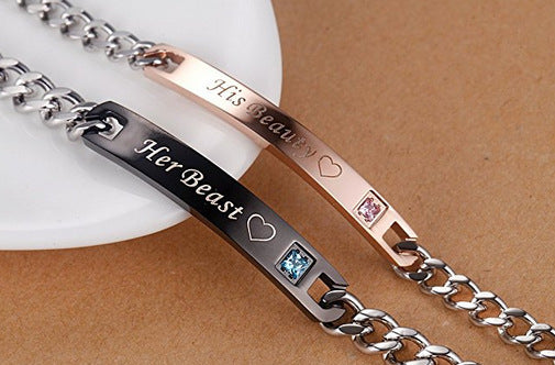 Titanium Steel Couple Rose Gold Black Bracelet