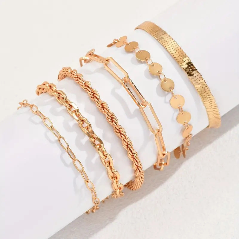 Six-piece Set Bracelet Snake Chain Hemp Flowers Chain Alloy