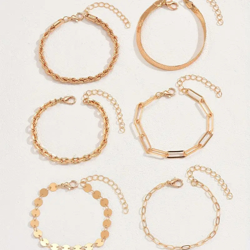 Six-piece Set Bracelet Snake Chain Hemp Flowers Chain Alloy