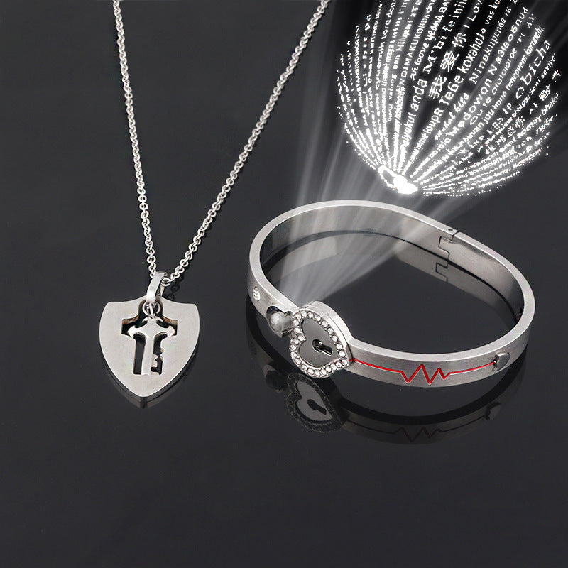 Titanium Steel Couple Love Lock Bracelet