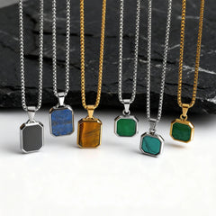 Natural Stone Pendant Necklace for Men – Stainless Steel Chain