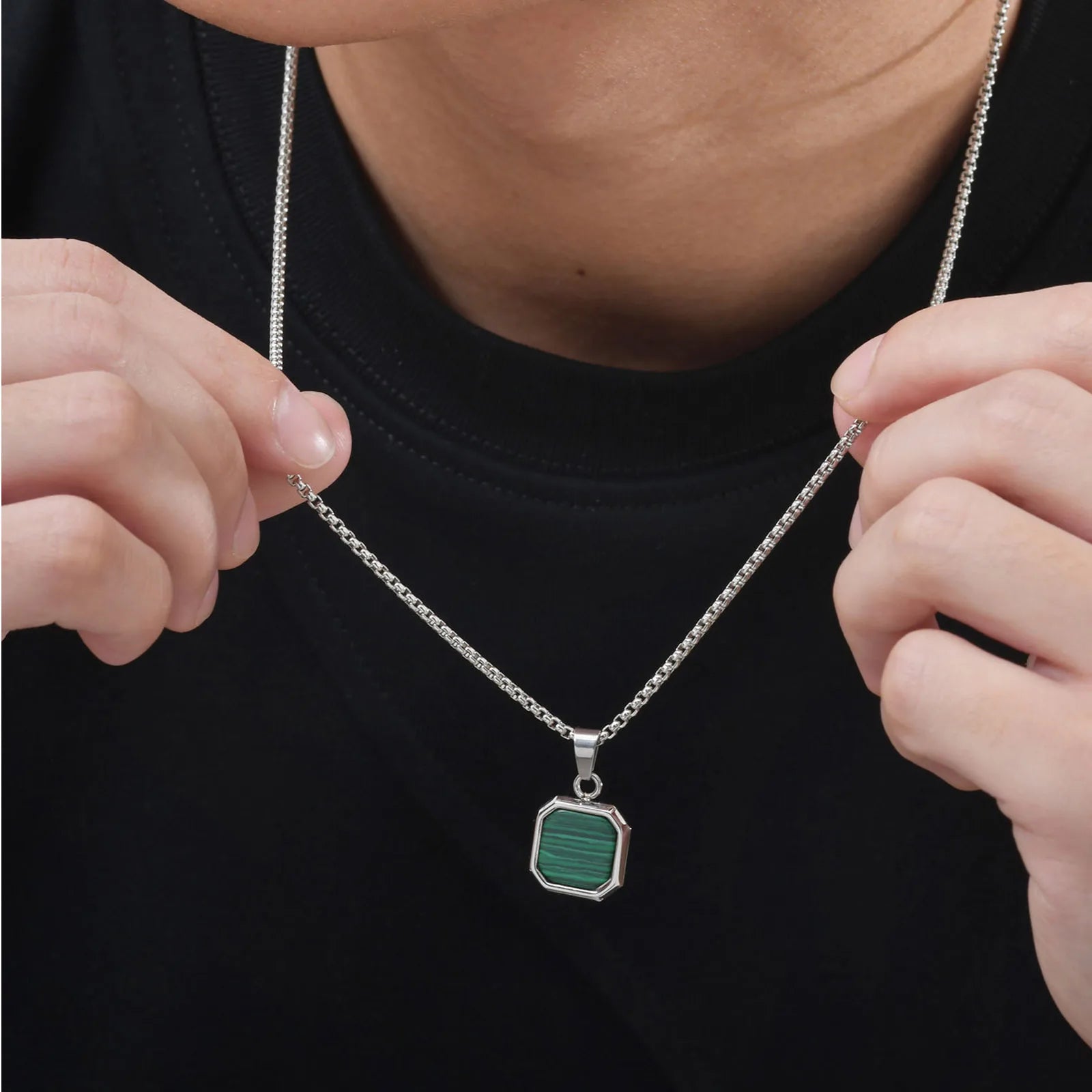 Natural Stone Pendant Necklace for Men – Stainless Steel Chain