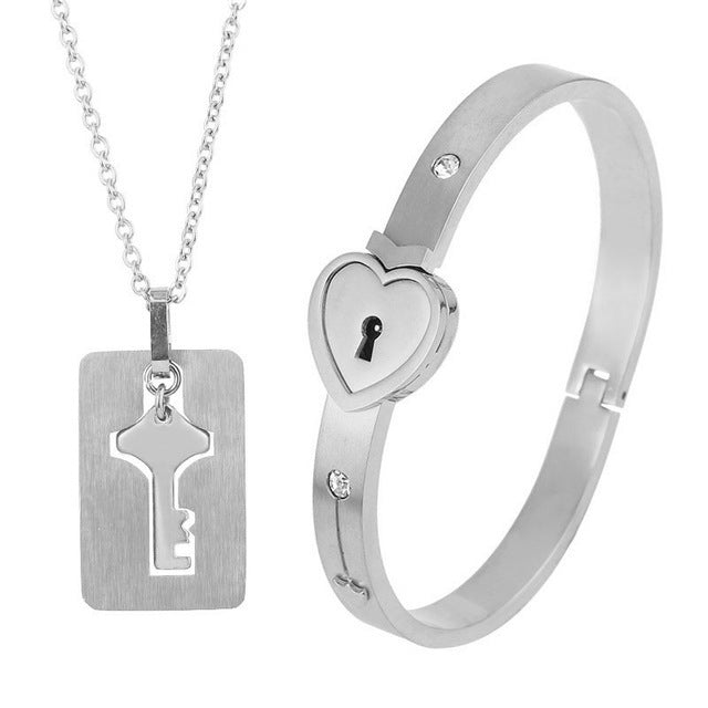 Titanium Steel Couple Love Lock Bracelet