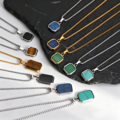 Natural Stone Pendant Necklace for Men – Stainless Steel Chain