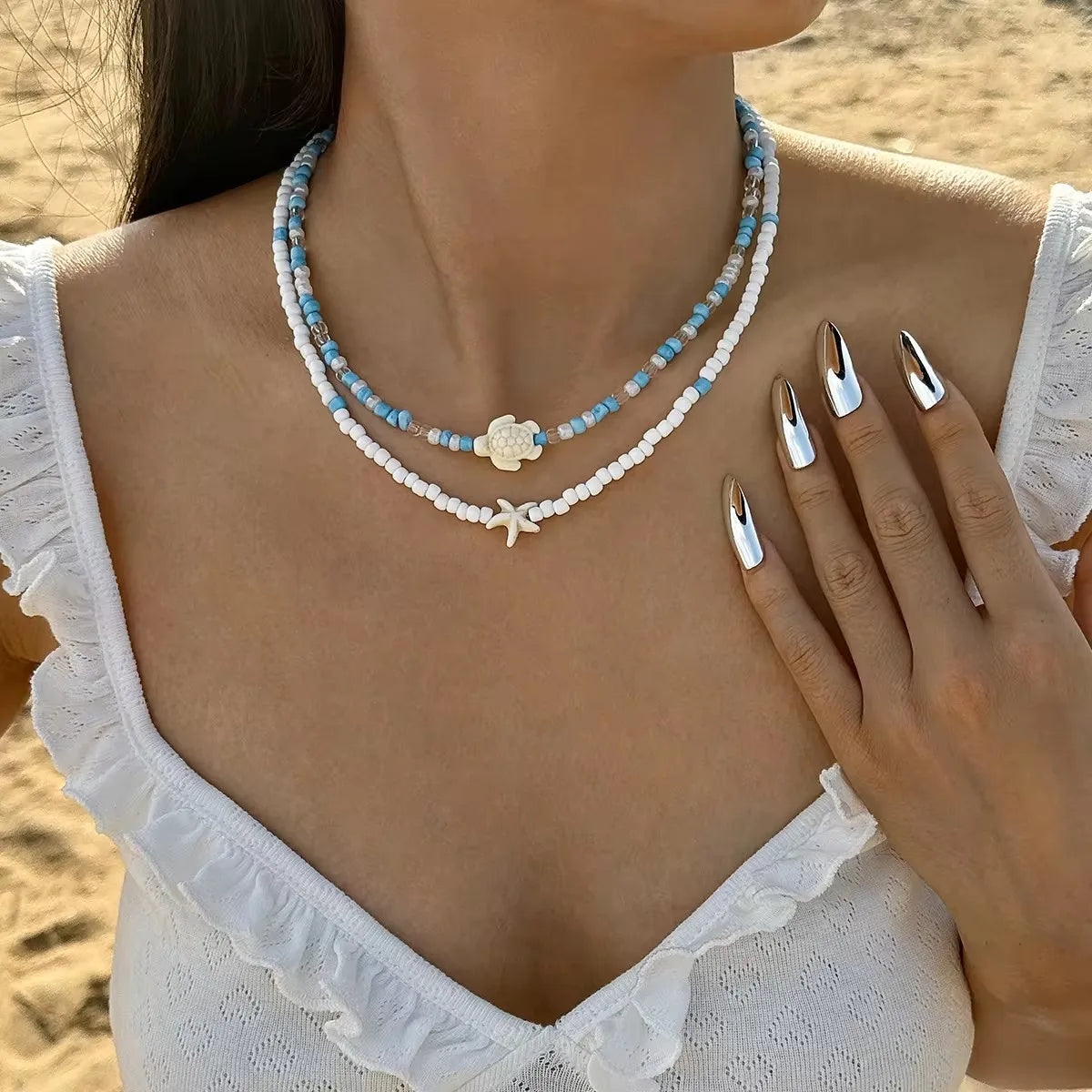 Coastal Charm Layered Beaded Necklace Set for Women
