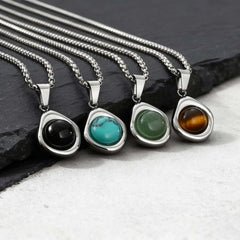 Natural Stone Pendant Necklace for Men – Stainless Steel Chain