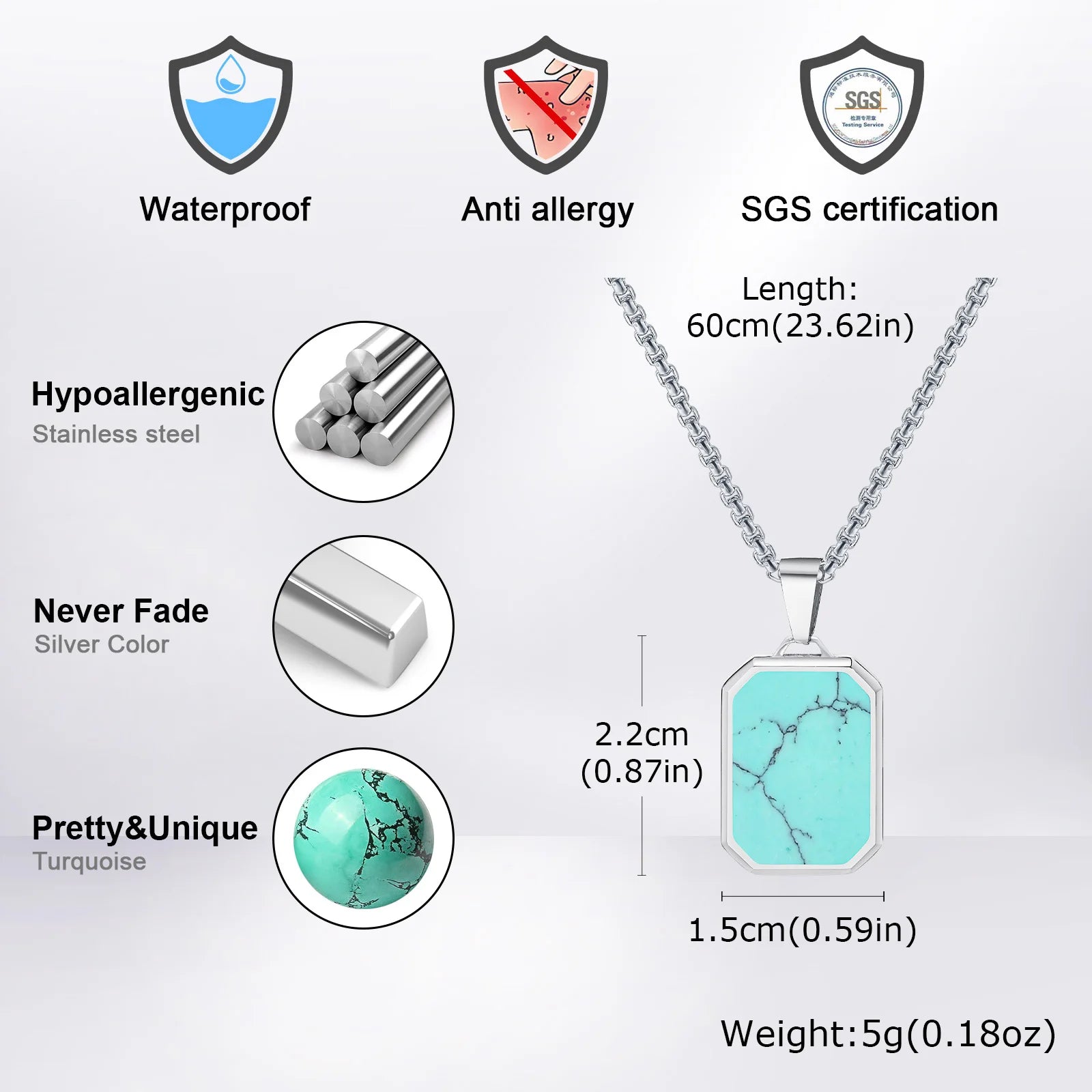 Natural Stone Pendant Necklace for Men – Stainless Steel Chain