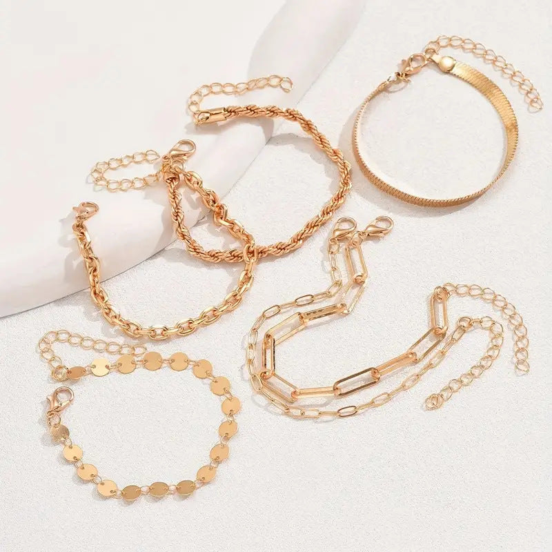 Six-piece Set Bracelet Snake Chain Hemp Flowers Chain Alloy