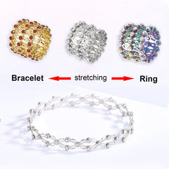 2 In 1 Folding Retractable Rings Bracelet Magic Rhinestone Rings