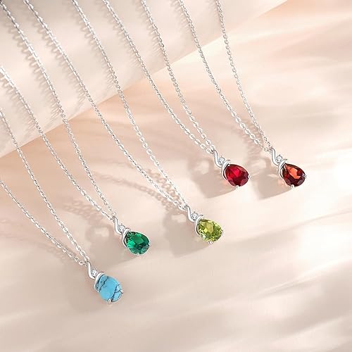 Solid White Gold Birthstone Pendant Necklace for Women