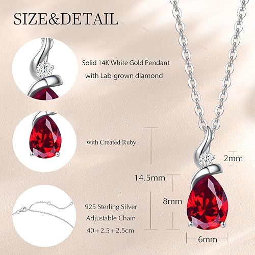 Solid White Gold Birthstone Pendant Necklace for Women