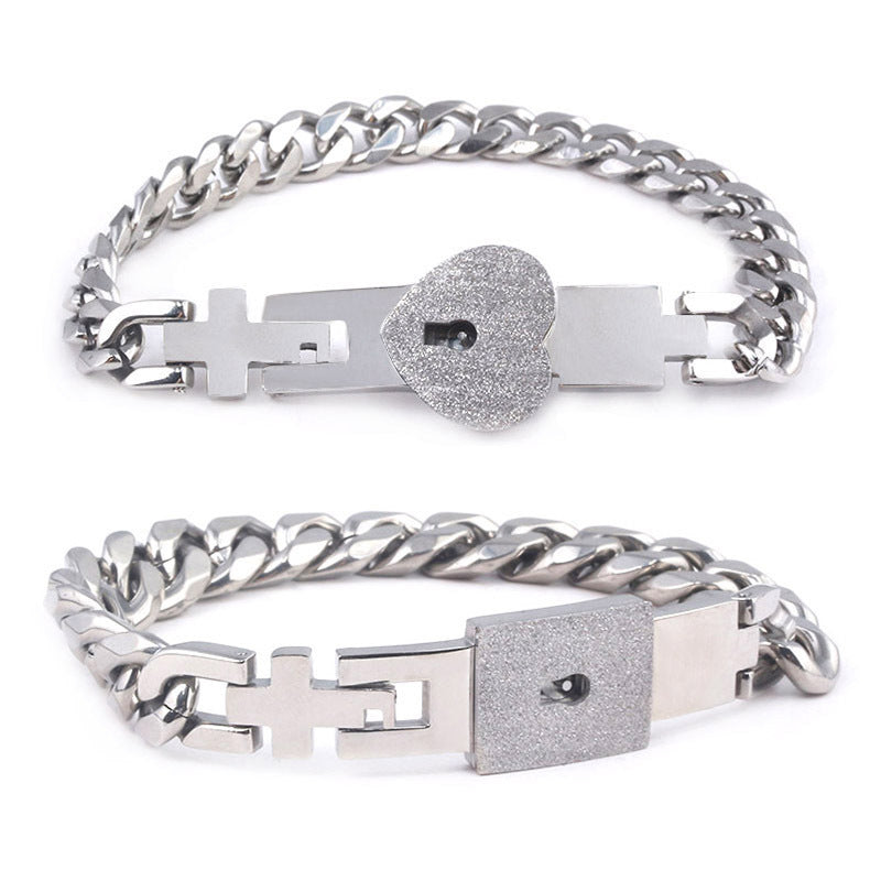 Titanium Steel Couple Love Lock Bracelet