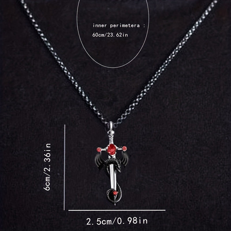 Fashion Jewelry Retro Gem Dragon Sword Stainless Steel Chain Necklace