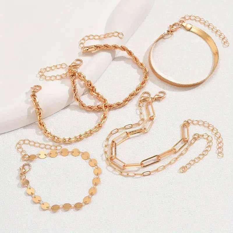 Six-piece Set Bracelet Snake Chain Hemp Flowers Chain Alloy